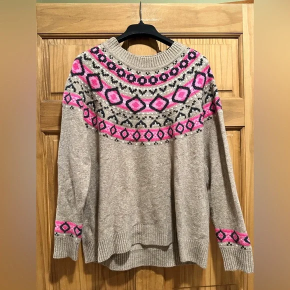 LOFT Pink and Tan Geometric Women's Sweater - Picture 1 of 4